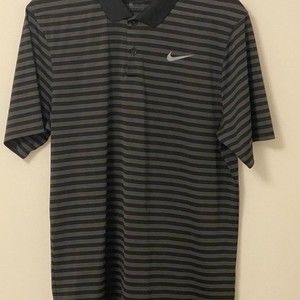 Nike Golf, Dri-Fit, Black with gray stripes, Men's polo size S